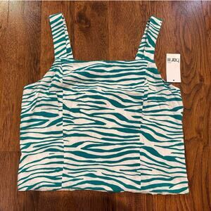 Bar III Women’s Zebra Print Square Neck Crop Top – Blue/White Size L Petite NWT